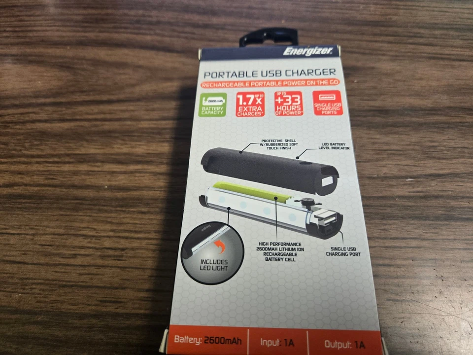 Cargador USB de batería de respaldo portátil Energizer con luz LED 2600 mAh - NOS Foto 2 de 2