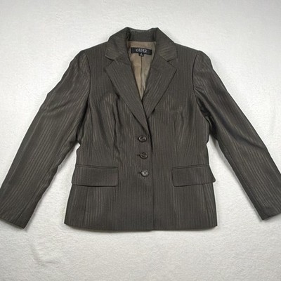 Kasper Womens 8 Olive Gold Pinstripe Blazer Shimmer Career Jacket Shoulder Pads