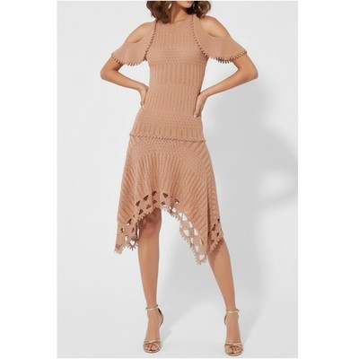 $545 NWT JONATHAN SIMKHAI Crochet Knit Hankerchief Hem Dress, Blush, XS