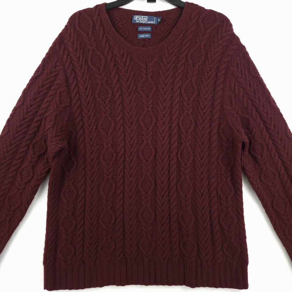 Polo Ralph Lauren Men's Iconic Cable Knit Sweater 100% Cashmere Red Hand Knit - Image 4 of 4
