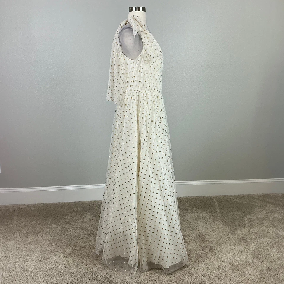 Vestido formal para mujer Eliza J talla 12 blanco metálico a lunares vestido de un hombro Foto 3 de 4