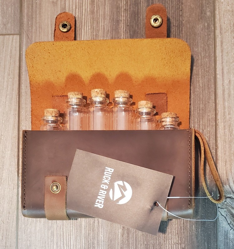 Ruck & River Leather Spice Holder Kit w/ 6 Jars Travel Spices Pouch Camp Cooking