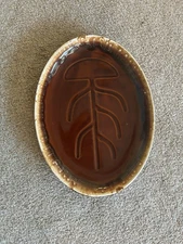 Vintage MCCOY  USA Mount Clemons Tree Of Life Meat Platter Brown Drip Glaze 13"