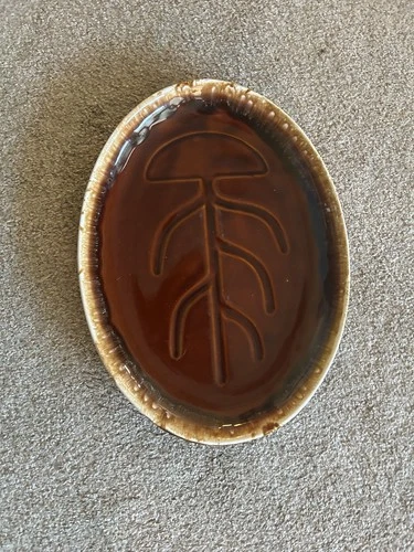 Vintage MCCOY  USA Mount Clemons Tree Of Life Meat Platter Brown Drip Glaze 13"