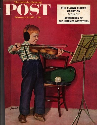 1955 Saturday Evening Post  February 5 - Violin practice original cover only