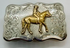 Diablo MFG Co Sterling Silver Horse & Cowboy Rider Belt Buckle