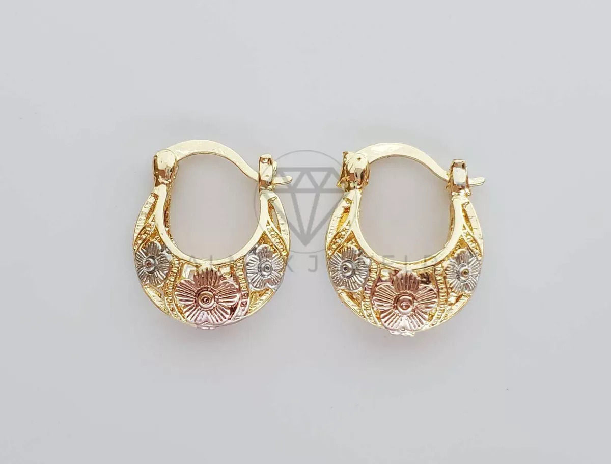 18K Gold Classic Basket Hoop Earring|Aretes Canasta Flores Mini Oro  Laminado 18K