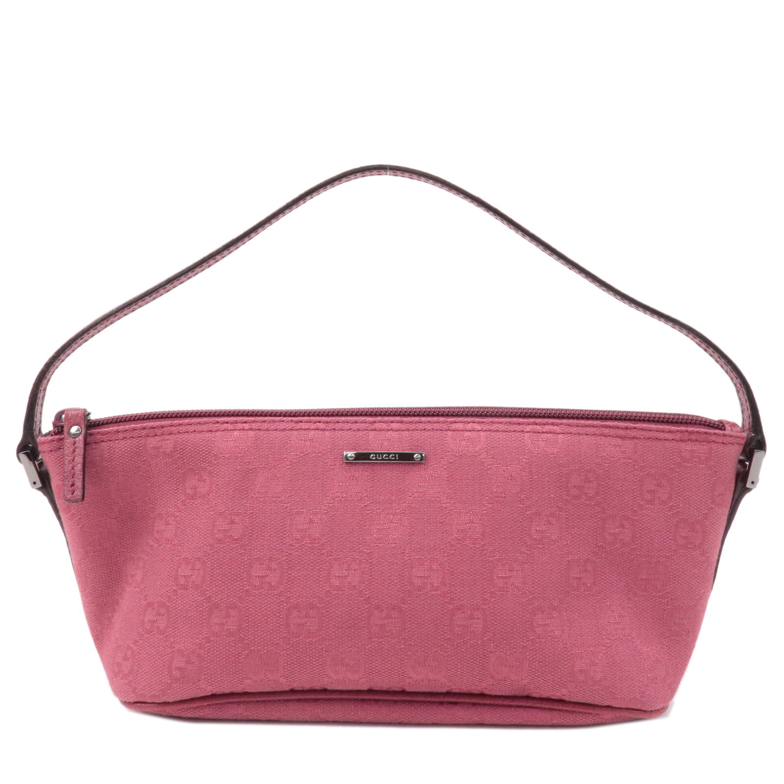 Auténtica bolsa de barco GUCCI rosa roja GG lona cuero 07198 usada