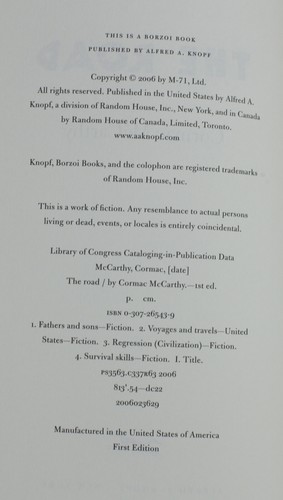 Comac McCarthy The Road First Edition Alfred Knopf 2006 First Printing - Picture 9 of 10