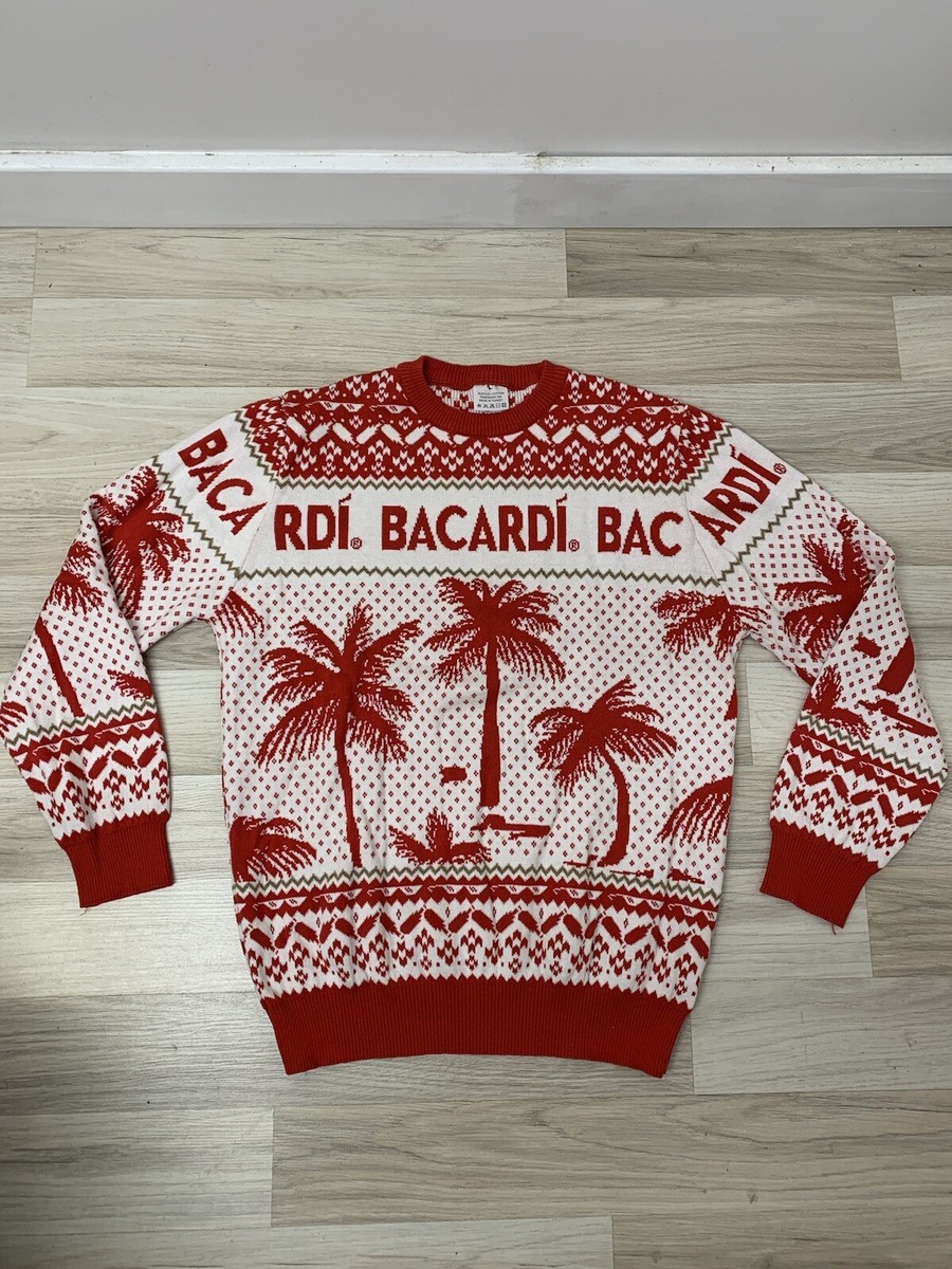 Bacardi Rum Palm Trees Christmas Party Novelty Sweater Jumper Size Medium  Red