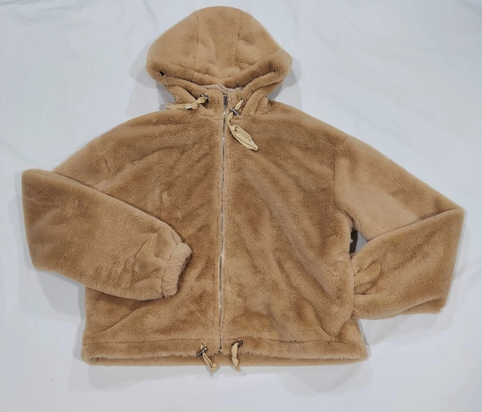 Missguided Fuzzy Hoodie Jacket Size 4 Beige