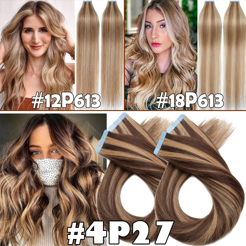 60PCS Tape-In Russian Remy Thick Human Hair Extensions Skin Weft Straight 150g F - Image 2 of 4