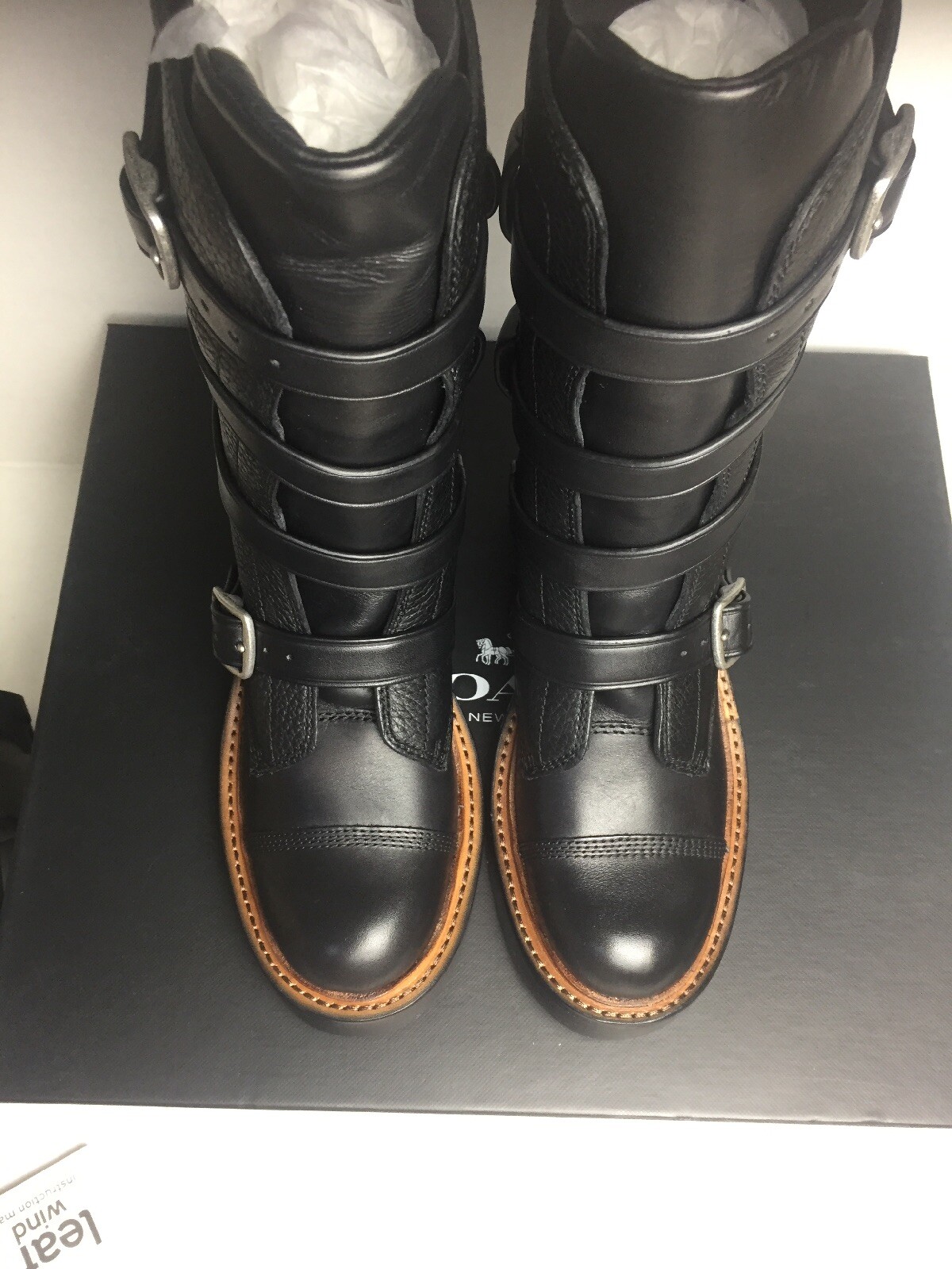Moto Pebbled Leather Buckle Boots Black 