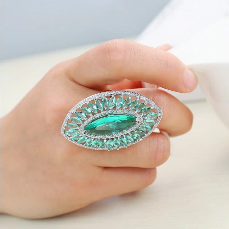 New Arrival Horse Eye Green Amethyst 925 Sterling Plated Silver Ring Sz 6-10 - Image 3 of 4