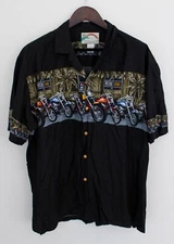 Paradise Found Shirt Large Black Motorcycle Tiki Bar Hawaiian Button Up Vintage
