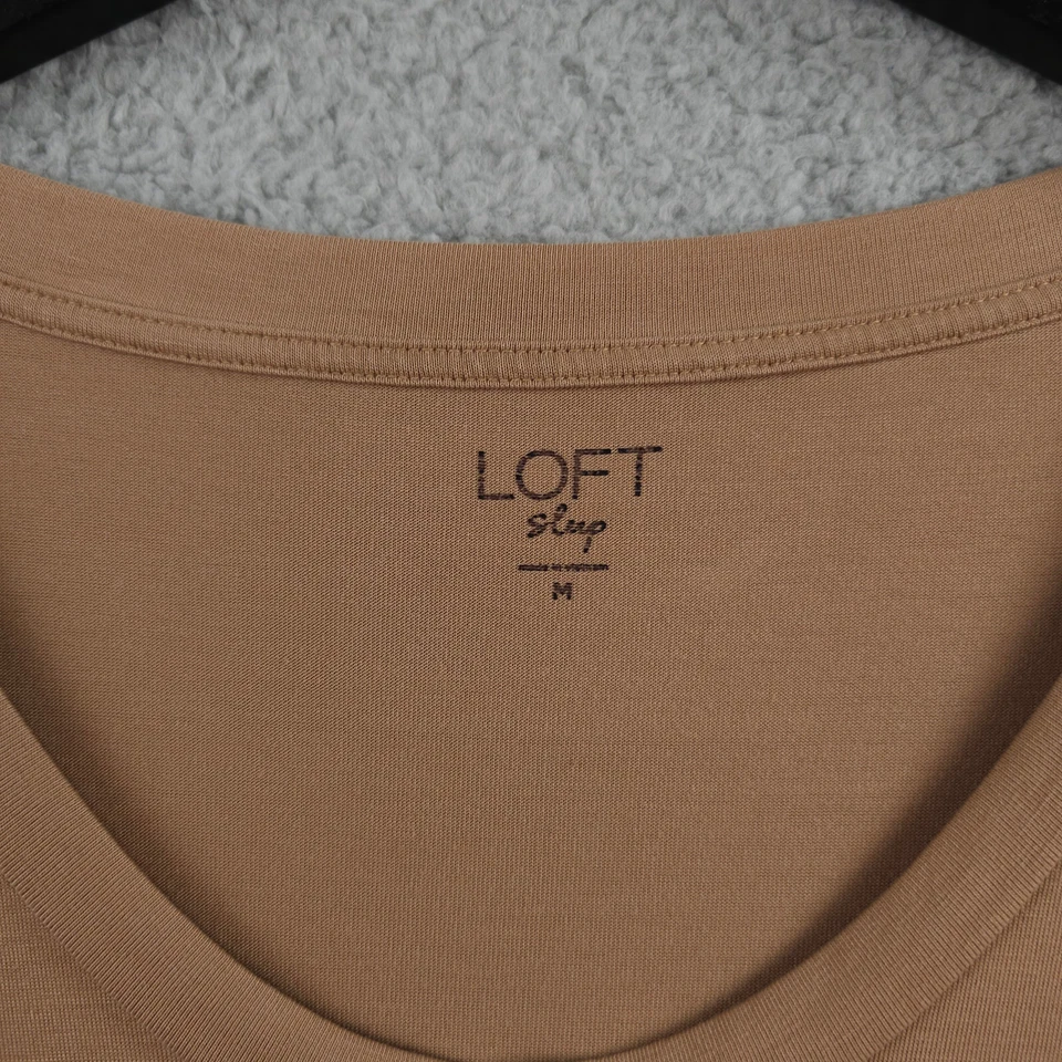 Camisa para dormir Ann Taylor LOFT para mujer M marrón de gran tamaño cuello redondo bolsillo salón Foto 3 de 4