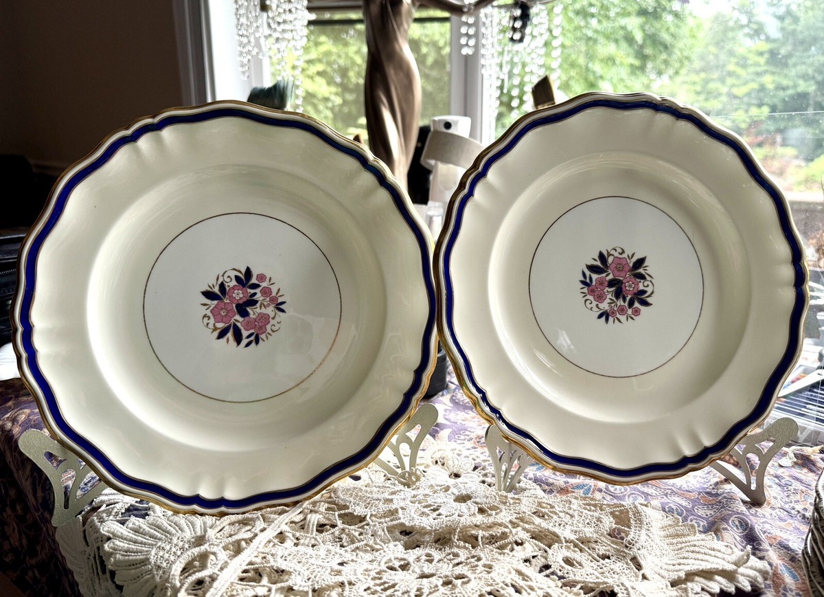 Set of 2 Antique Minton for Tiffany & Co Plates Gold Cobalt Bone
