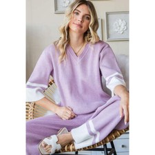 First Love Contrast V Neck Ribbed Knit Top