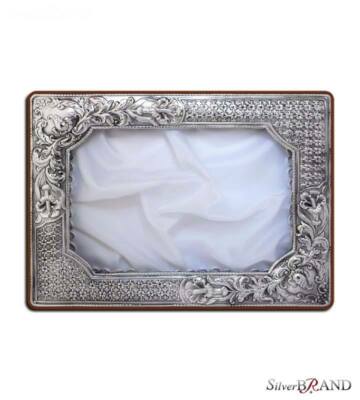 Silver Wedding Rectangle Crown Case with Flowers 29x23cm