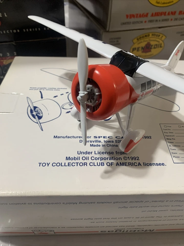 Banco de avión fundido a presión Mobilgas Collector Series de colección stock blanco #35013 nuevo en caja Foto 2 de 4