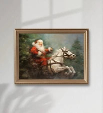 Santa Claus Printable, Rustic Christmas Wall Art, Holiday Decor, Oil Painting