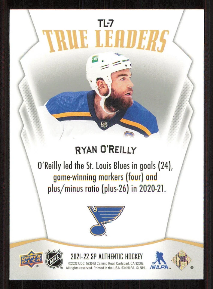 2021-22 SP Authentic True Leaders #TL7 Ryan O'Reilly - Image 2 of 2