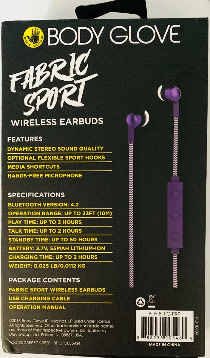 Body Glove Fabric Sport Purp Bluetooth Earbuds