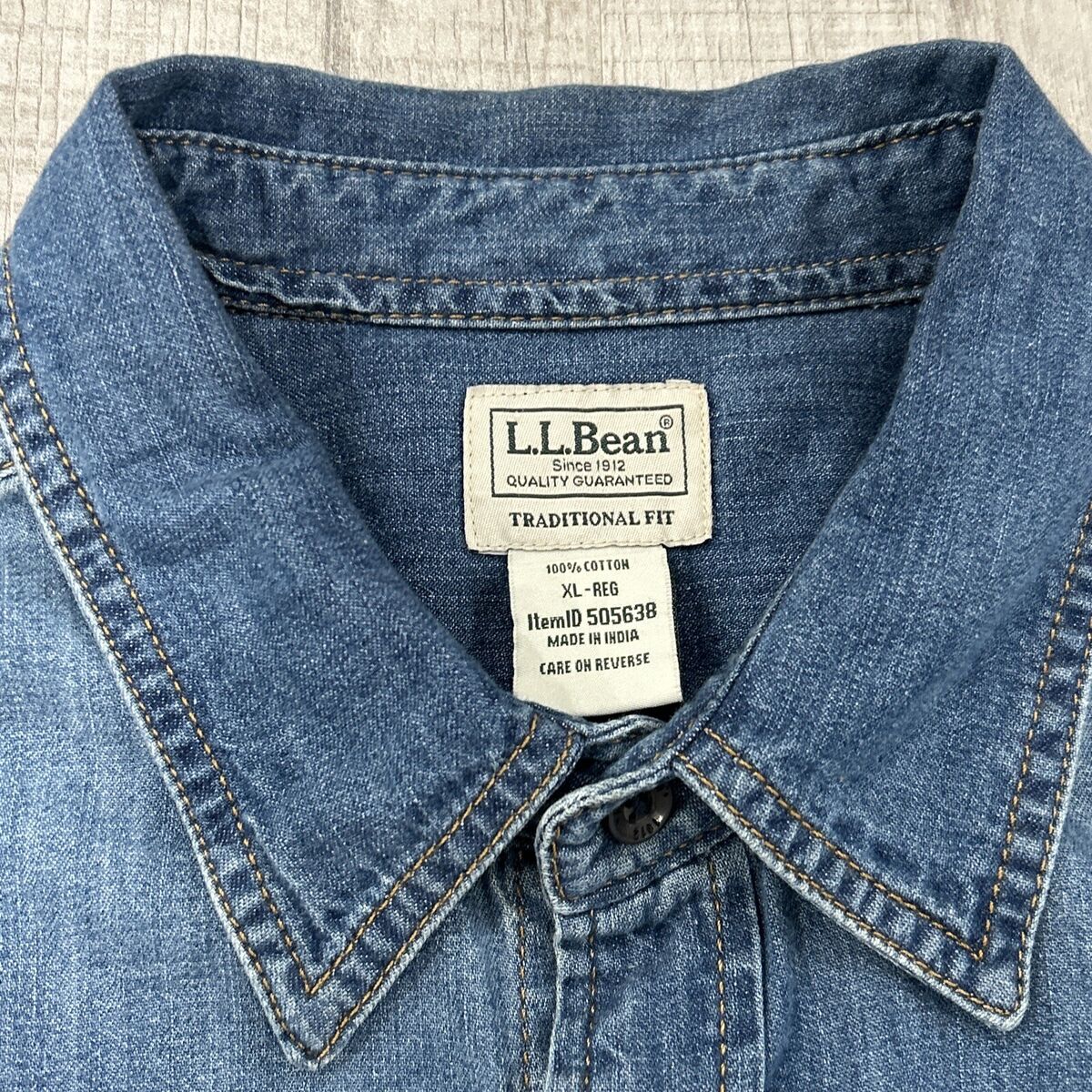 Vintage LL Bean Indigo Denim Shirt Mens Button Up 90s Long Vintage LL Bean Indigo Denim Shirt Mens Button Up 90s Long