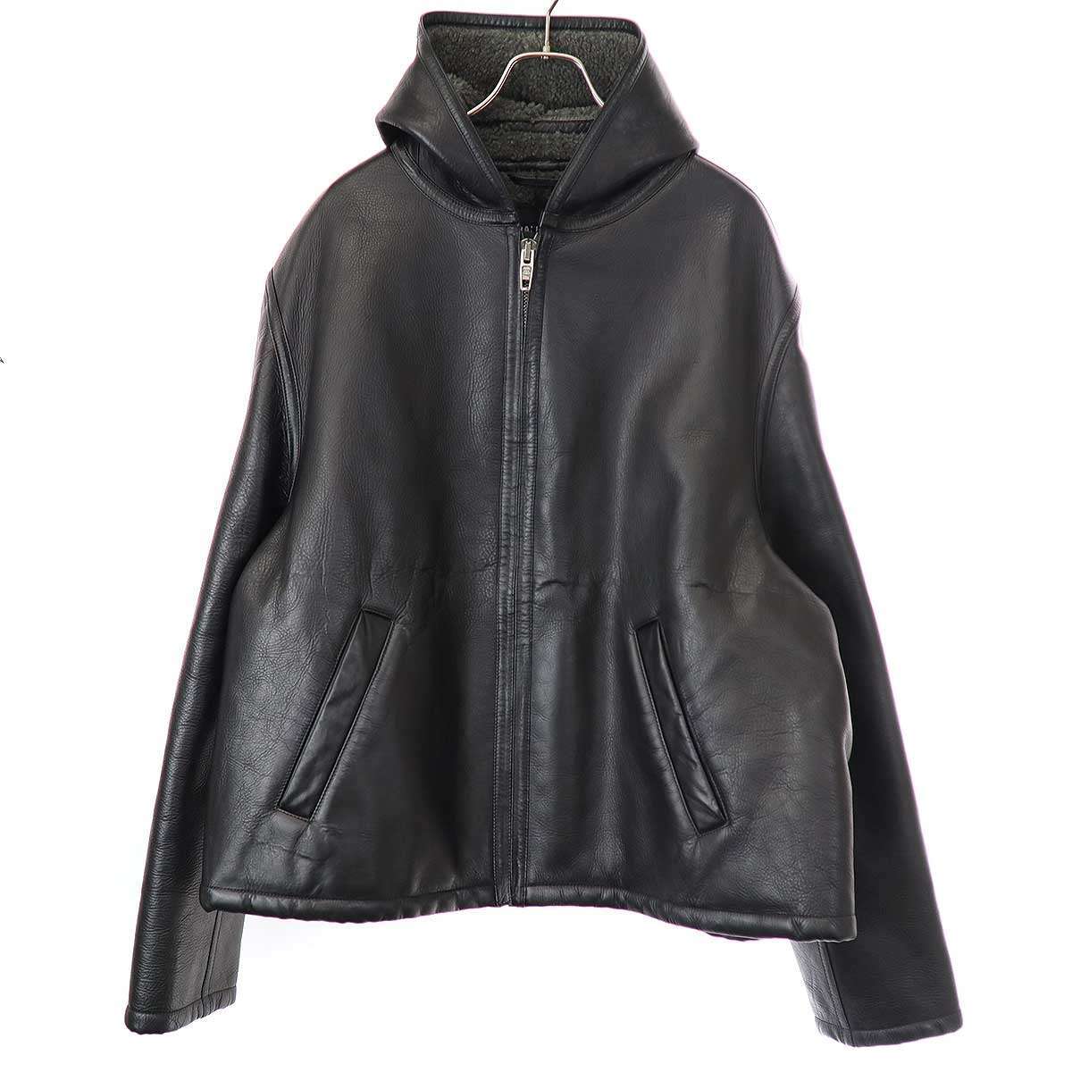 Balenciaga 21AW Hooded Ruched Leather Jacket 674316 TLS07 Balenciaga 21AW Hooded Ruched Leather Jacket 674316 TLS07