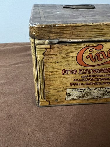 Vintage Square Pipe Tobacco Tin Cinco Handy Humidor Philadelphia Empty Eisenlohr - Picture 13 of 19