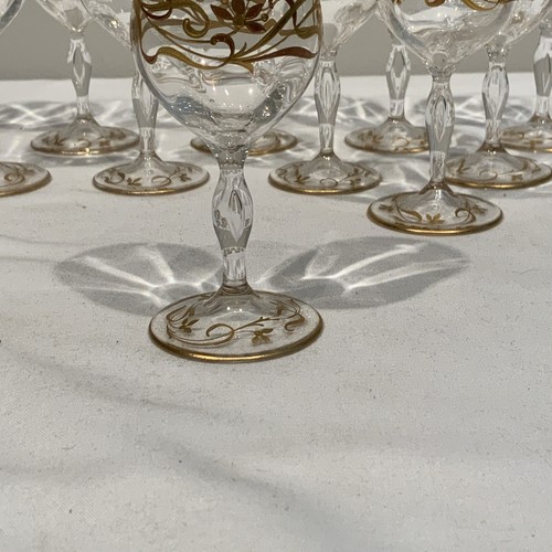Antique Bohemian Josephinenhutte Raised Gold Art Nouveau Cordials Set Of 11 - Picture 5 of 9