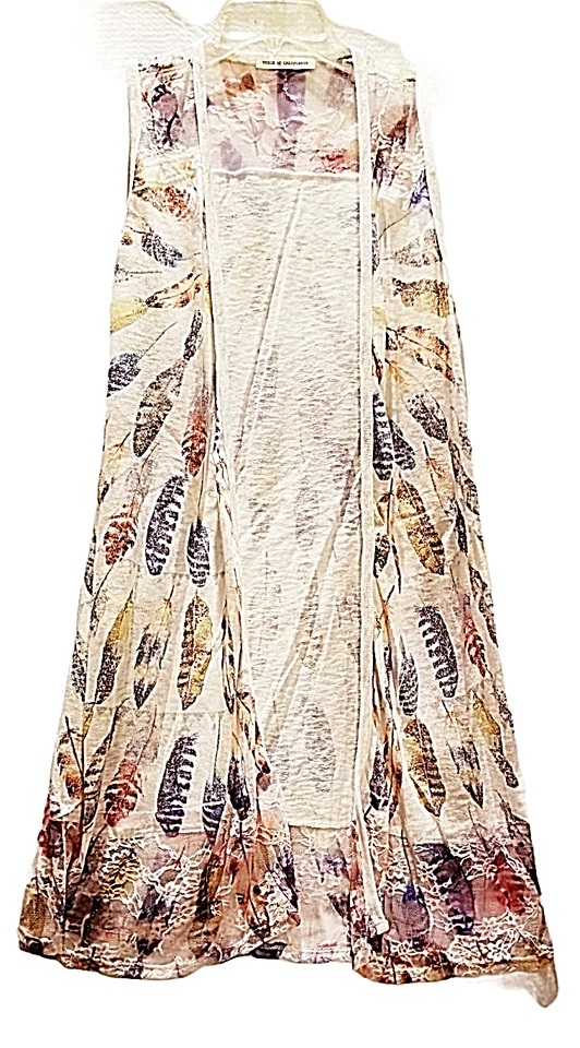Vocal Women's Sleeveless Vest Small Long Maxi Gypsy Lace Feather New White