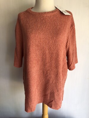 ZARA Basic NWT Coral Ribbed Short Sleeve Raw Hem Women's T-Shirt Top Size Large