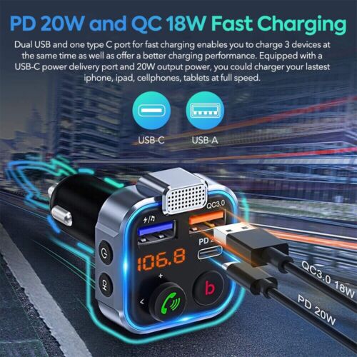 LENCENT FM Transmitter Wireless Bluetooth 5.0 Handsfree Car Kit Audio MP3 Player - Picture 6 of 12