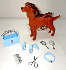 1999 Barbie Glam n Groom pets Dog RUBY Irish Setter with 10 accessories