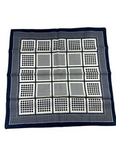 Vintage Ray Strauss Scarf Italy Navy Blue White Checkerboard Squares 19.5 Square