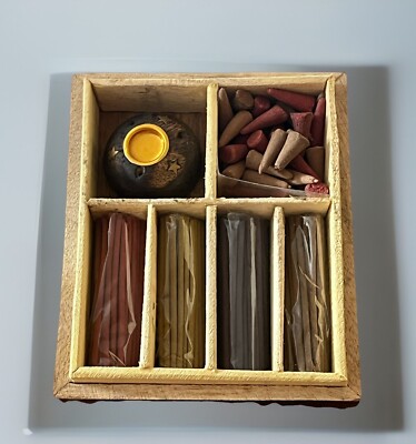 Flora Classique Inc. Wooden Incense Gift Set Sticks, Cones & Wooden Holder NEW