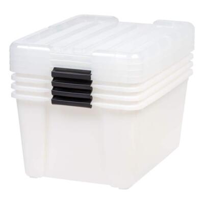 IRIS USA 45 Qt. Plastic Storage Container Bin Secure Lid Latching Buckles, 4 pk