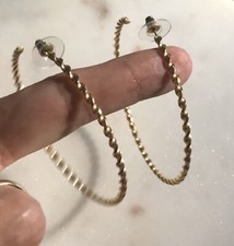 Goldtone High Polish Finish Large Thin 2-1/2  Hoop Earrings Vintage