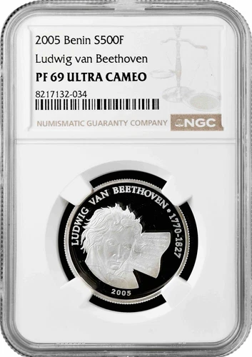 Benin 500 francs 2005, NGC PR69 UC, "Ludwig van Beethoven" Top Pop 1/0
