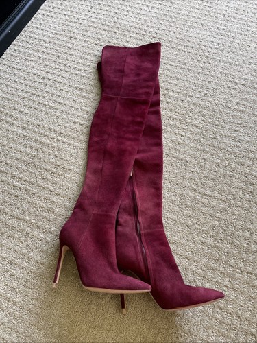 Stivali stiletto Gianvito Rossi bordeaux scamosciati sopra il ginocchio OTK - Foto 1 di 7