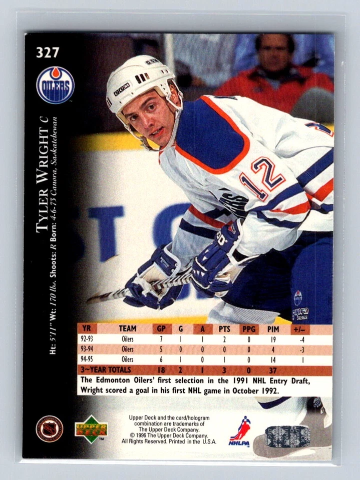 1995-96 Upper Deck #327 Tyler Wright Edmonton Oilers - Image 2 of 2