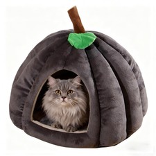 Cozy Pumpkin Cat Cave Bed Removable Cushion Pet Tent Washable Grey S 15 Inch