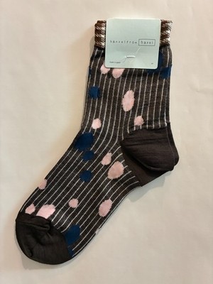 RARE FIND Hansel from Basel Crew Socks Brown Pinstripe Painterly Polka Dots NWT