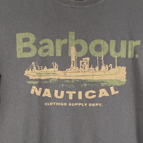 BARBOUR T Shirt Mens Blue Nautical Boat Graphic Tailored Fit Short Sleeve Medium - Picture 2 of 5
