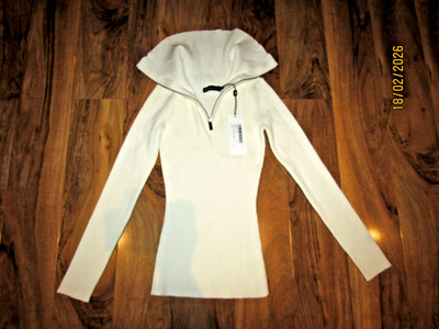 KAREN MILLEN WEISSER ROLLKRAGENPULLOVER/PULLOVER MIT REISSVERSCHLUSS - GRÖSSE S NEU MIT ETIKETT