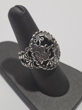 Sterling Silver Floral Ring Black Onyx-  Carolyn Pollack 925 Size 8 1/2