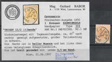 ÖSTERREICH MiNr. 1 Xd - ANK 1 Hd, 1 Kreuzer "kadmiumgelb" Type III, BABOR VÖB