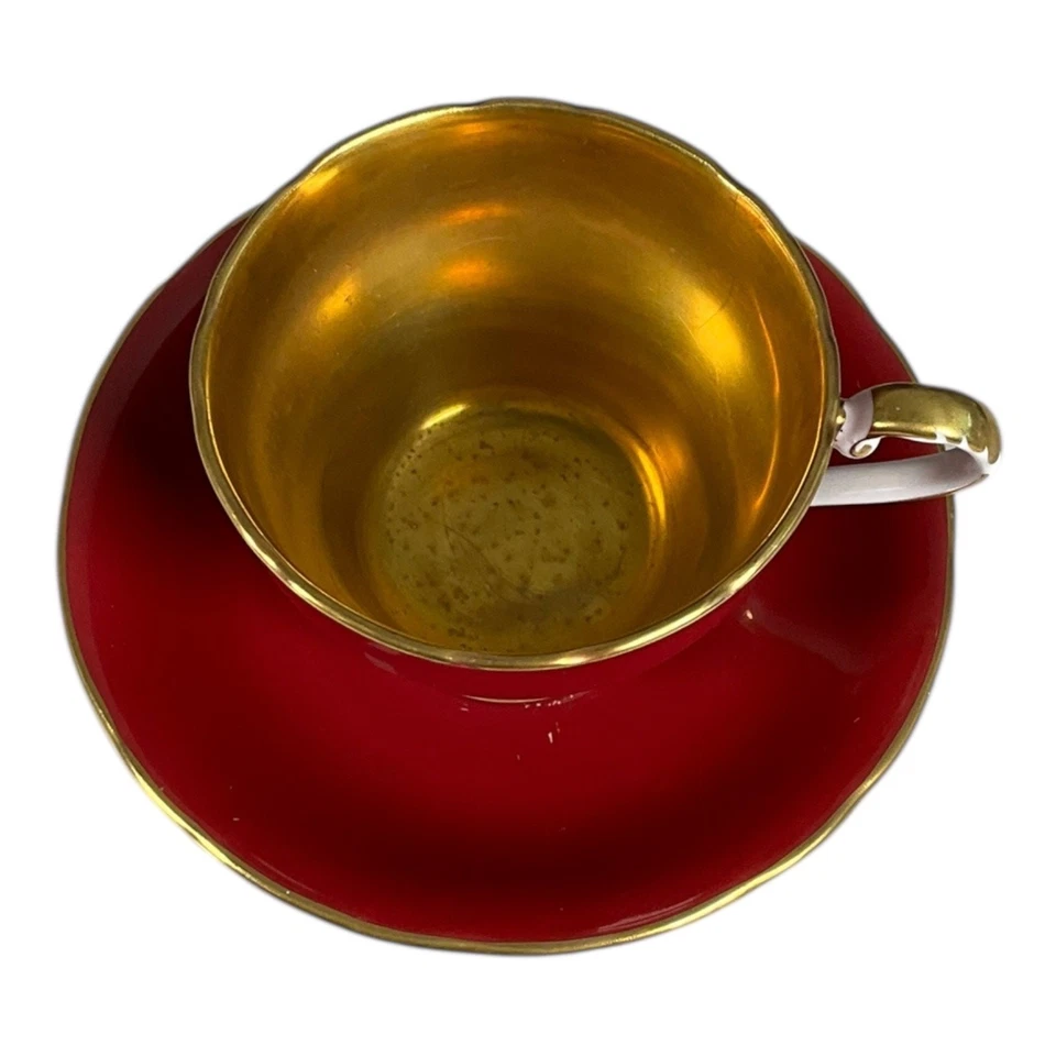 Vintage AYNSLEY Bone China England Rare Find Deep Red & Gold Tea Cup & Saucer - Image 4 of 4