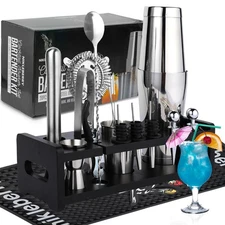 Premium 20 Piece Cocktail Shaker Set with Weighted Boston Shaker and Stand | ...